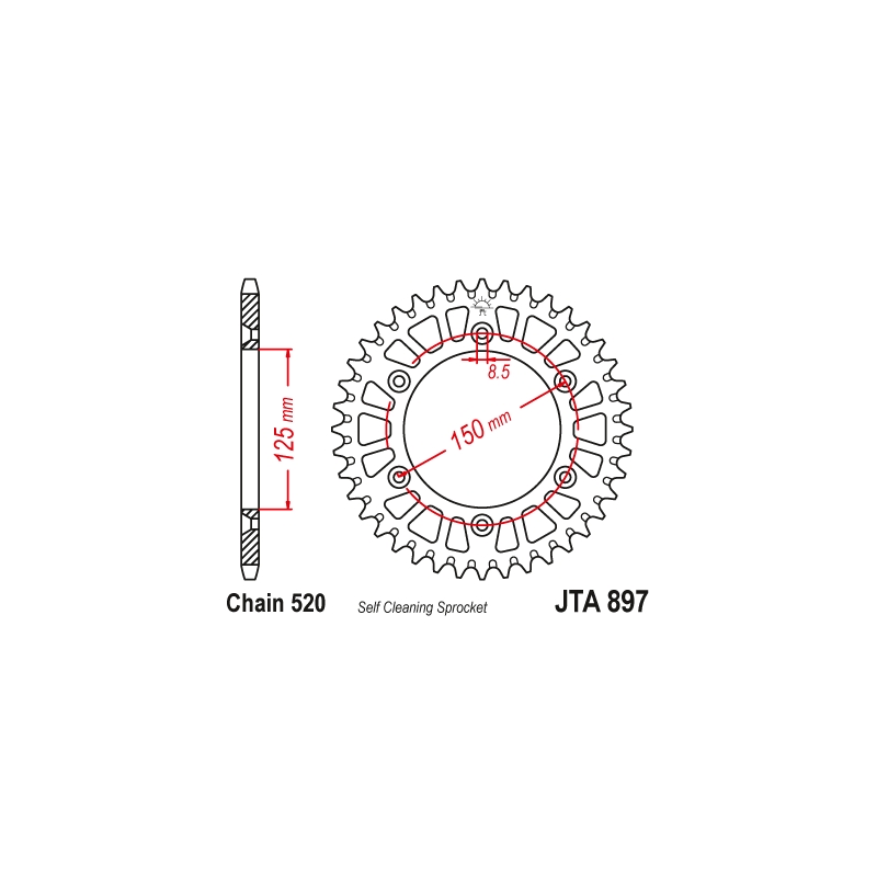 Rear ALU sprocket JT 52T, 520 Orange