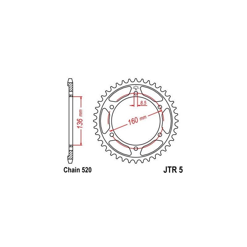 Rear sprocket JT 45T, 520
