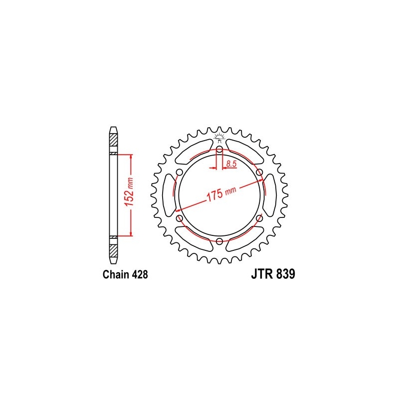 Rear sprocket JT 57T, 428