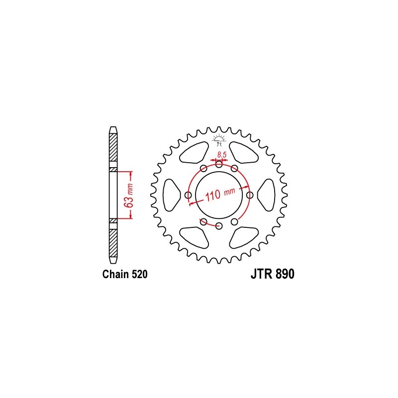 Rear sprocket JT 45T, 520 Black zinc