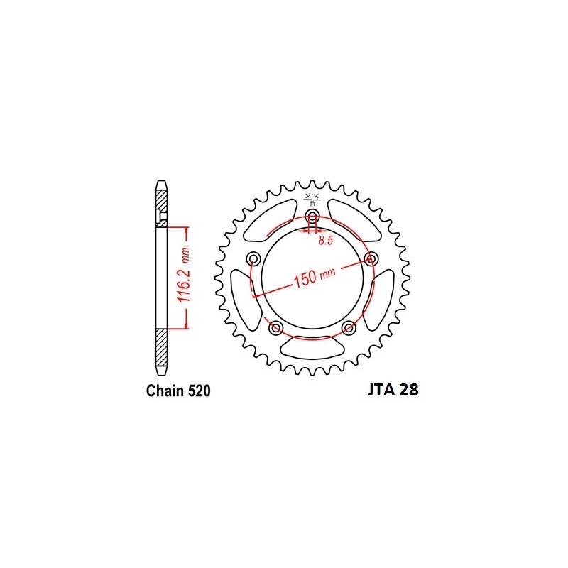 Rear ALU sprocket JT 43T, 520