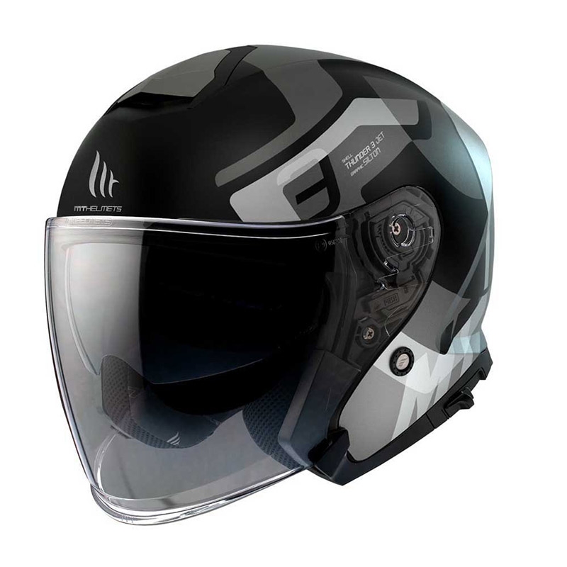 Otwarty kask motocyklowy MT Thunder 3 SV Jet Silton czarno-szary wyprzedaż