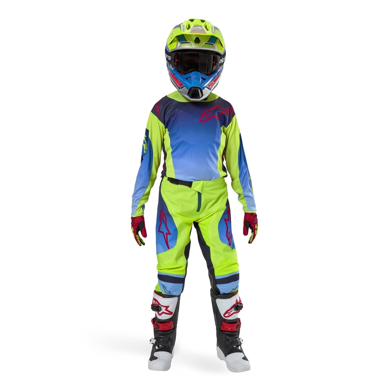 Dziecięca koszulka motocrossowa Alpinestars Racer Hoen 2024 fluo żółto-niebiesko-czerwona