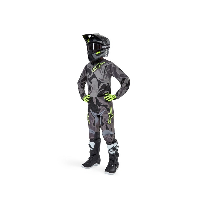 Spodnie motocrossowe Alpinestars Racer Tactical 2024 Kids szare camo-fluo żółto-czarne