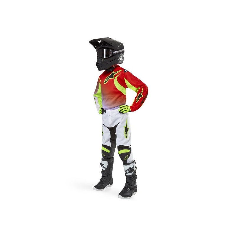 Spodnie motocrossowe dla dzieci Alpinestars Racer Lucent w kolorze białym, czarnym i żółtym fluto