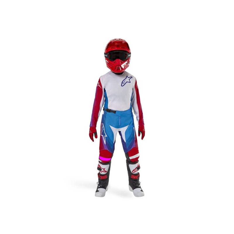 Spodnie motocrossowe Alpinestars Racer Pneuma 2024 Kids biało-niebiesko-czerwone