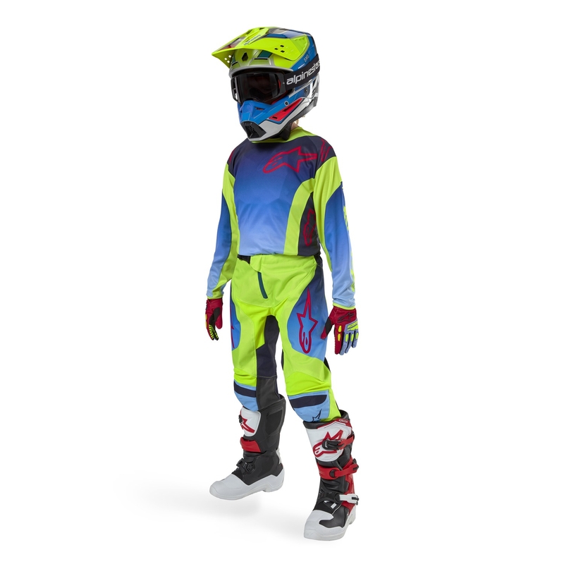 Dziecięce spodnie motocrossowe Alpinestars Racer Hoen 2024 fluo żółto-niebiesko-pomarańczowe