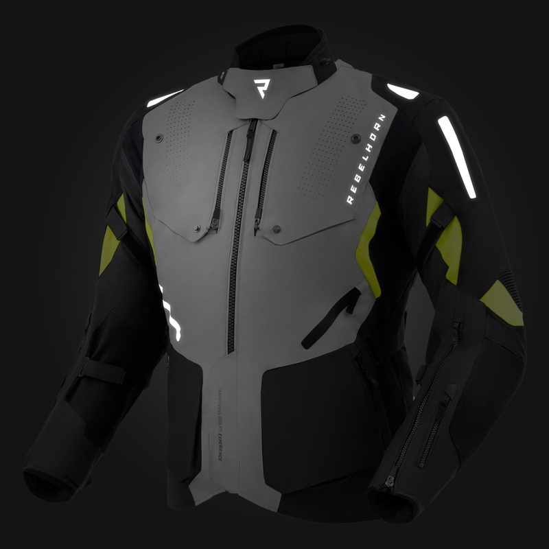 Kurtka motocyklowa Rebelhorn Hiker IV czarno-szaro-fluo-żółta