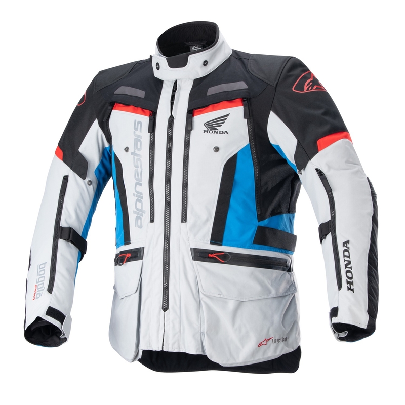 Kurtka motocyklowa Alpinestars Bogota PRO Drystar Honda jasnoszara, fluo, czerwono-niebiesko-czarna