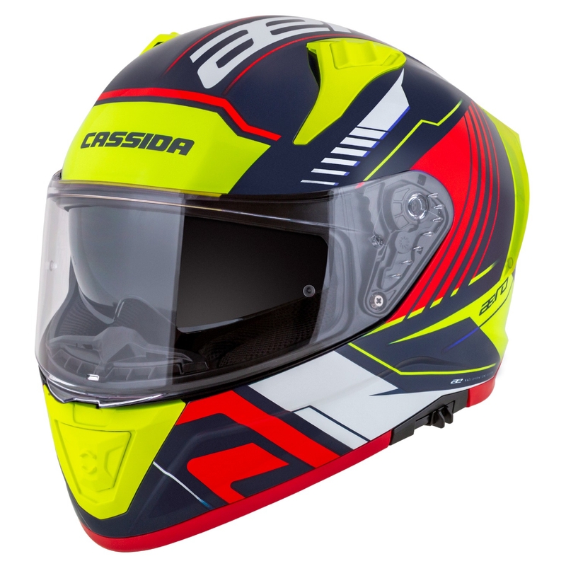 Zintegrowany kask motocyklowy Cassida Aero Drome Perłowo-niebiesko-żółto-pomarańczowo-czerwono-biały