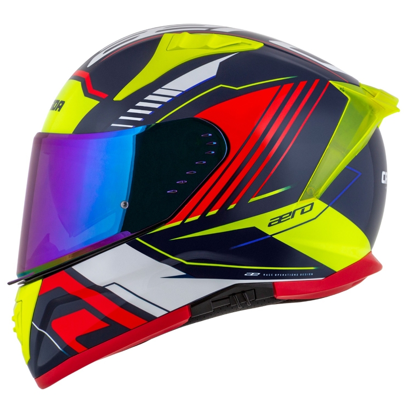 Zintegrowany kask motocyklowy Cassida Aero Drome Perłowo-niebiesko-żółto-pomarańczowo-czerwono-biały