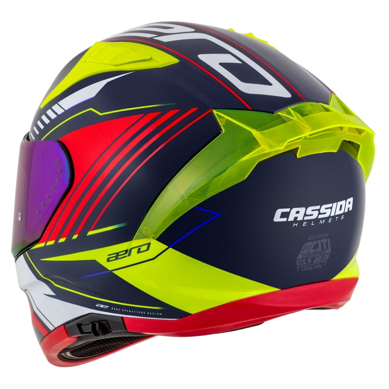 Zintegrowany kask motocyklowy Cassida Aero Drome Perłowo-niebiesko-żółto-pomarańczowo-czerwono-biały