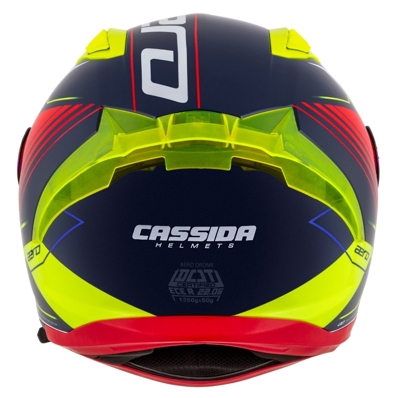 Zintegrowany kask motocyklowy Cassida Aero Drome Perłowo-niebiesko-żółto-pomarańczowo-czerwono-biały