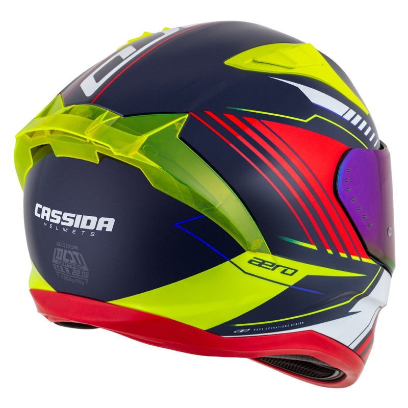 Zintegrowany kask motocyklowy Cassida Aero Drome Perłowo-niebiesko-żółto-pomarańczowo-czerwono-biały