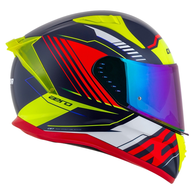 Zintegrowany kask motocyklowy Cassida Aero Drome Perłowo-niebiesko-żółto-pomarańczowo-czerwono-biały