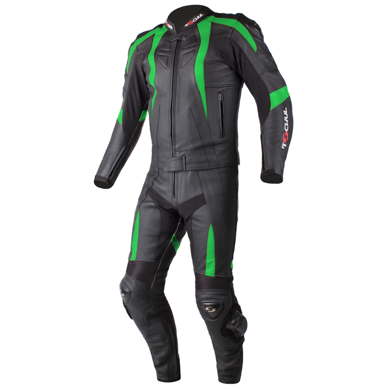 Skórzana kurtka motocyklowa Tschul 747 Speedster czarno-zielona wyprzedaż