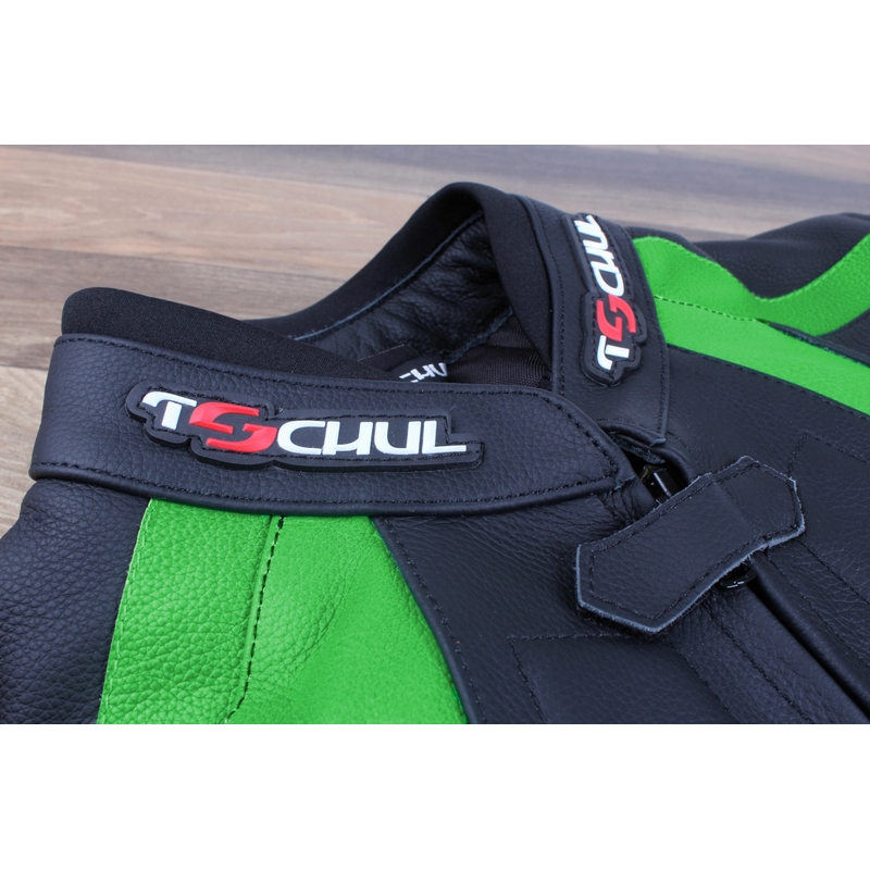 Skórzana kurtka motocyklowa Tschul 747 Speedster czarno-zielona wyprzedaż