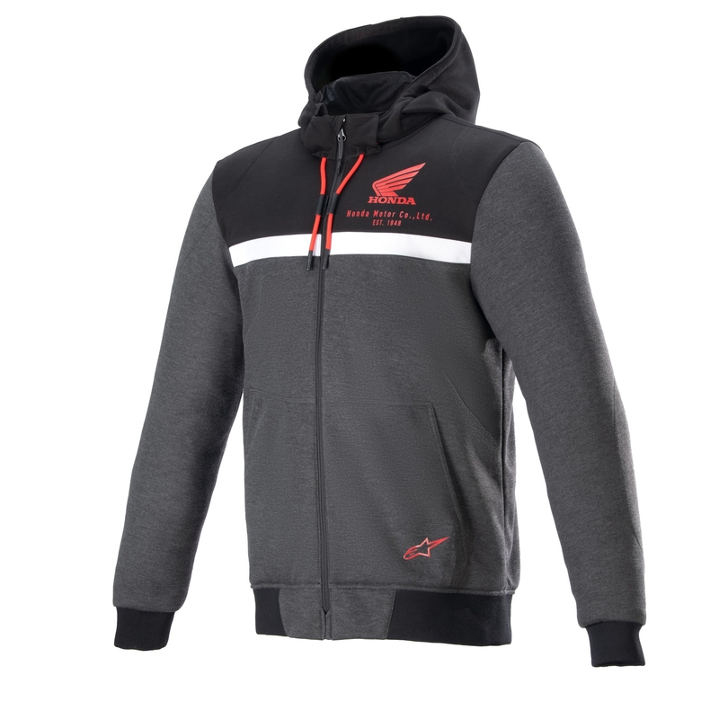 Bluza motocyklowa Alpinestars Chrome Street Hoodie Honda w kolorze czarno-szaro-czerwonym
