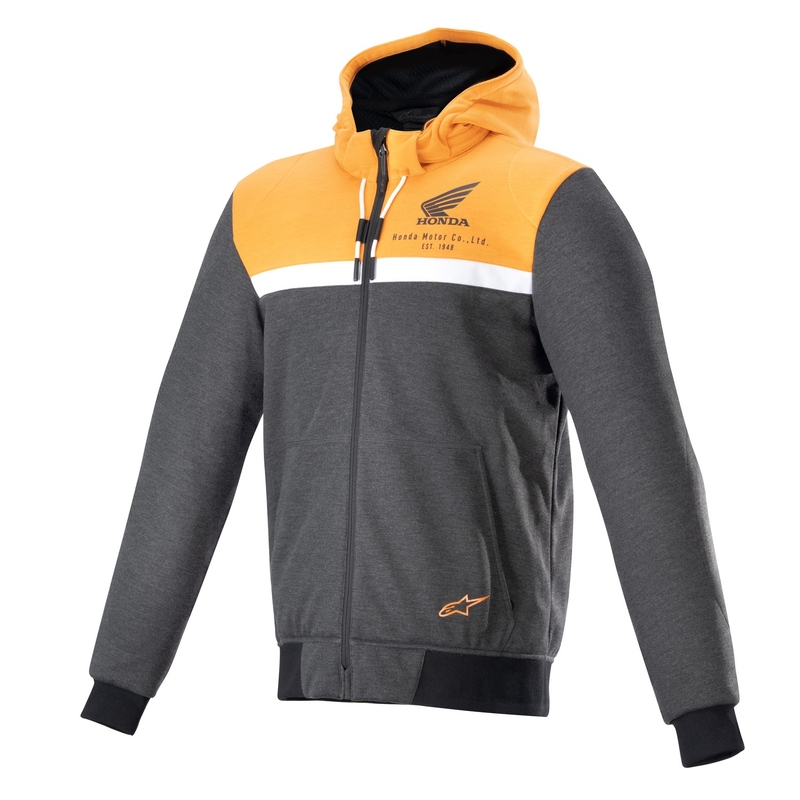 Bluza motocyklowa Alpinestars Chrome Street Hoodie Honda w kolorze czarno-szaro-pomarańczowym