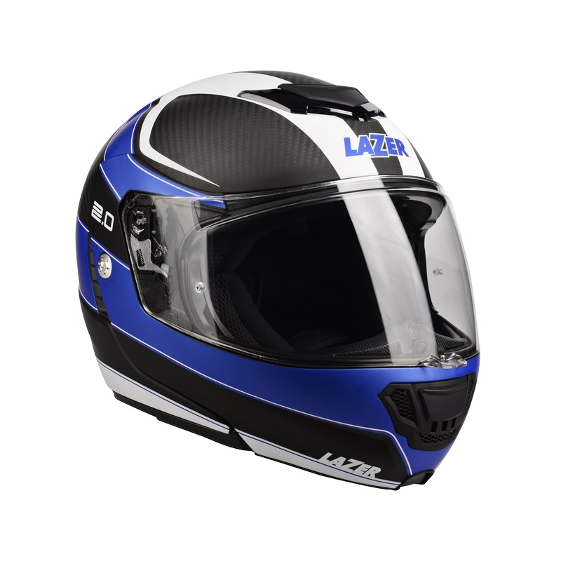 Szczękowy kask motocyklowy Lazer Monaco Evo - 2.0 Pure Carbon czarno-niebiesko-biały