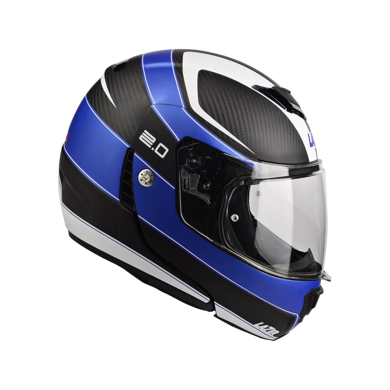 Szczękowy kask motocyklowy Lazer Monaco Evo - 2.0 Pure Carbon czarno-niebiesko-biały