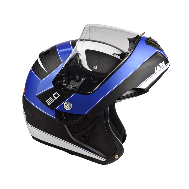 Szczękowy kask motocyklowy Lazer Monaco Evo - 2.0 Pure Carbon czarno-niebiesko-biały