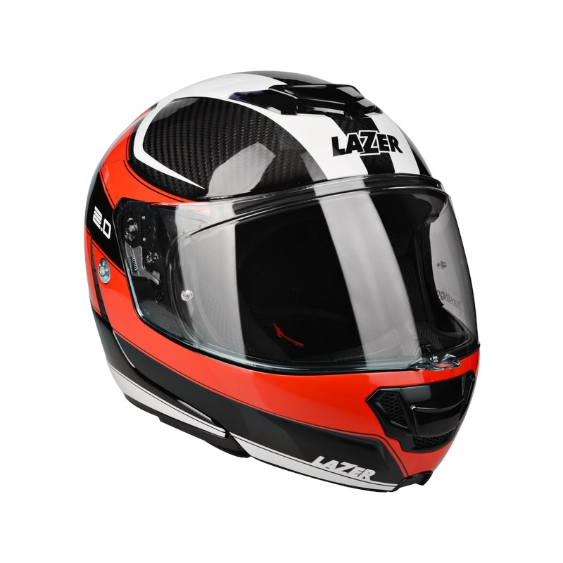 Szczękowy kask motocyklowy Lazer Monaco Evo - 2.0 Pure Carbon czarno-czerwono-biały