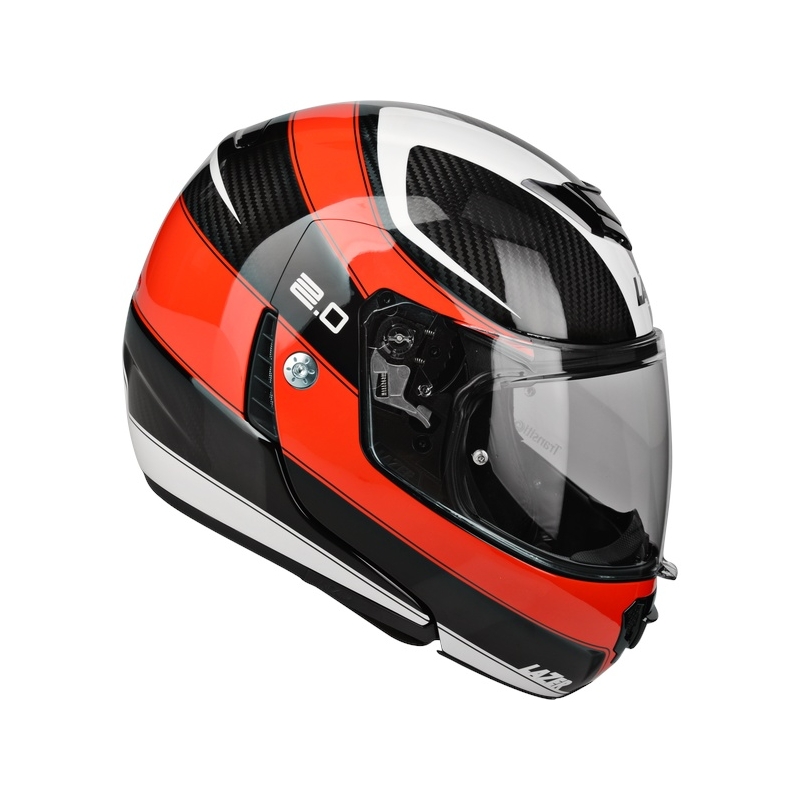 Szczękowy kask motocyklowy Lazer Monaco Evo - 2.0 Pure Carbon czarno-czerwono-biały