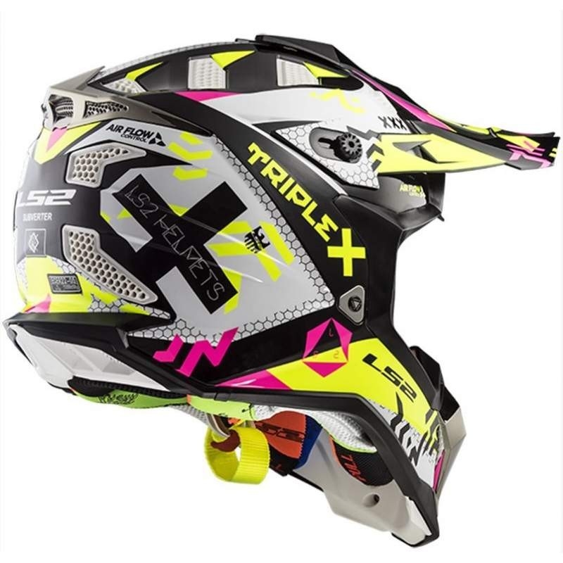 Motocrossowy kask LS2 MX470 Subverter czarno-różowo-fluo żółty wyprzedaż