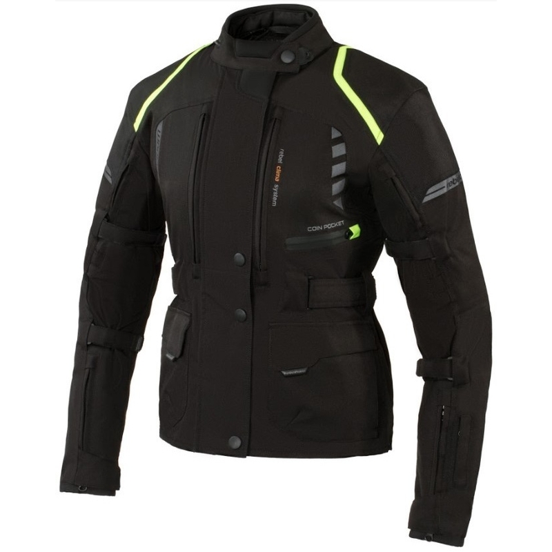 Damska kurtka motocyklowa Rebelhorn Hiker II czarno-fluo żółta wyprzedaż