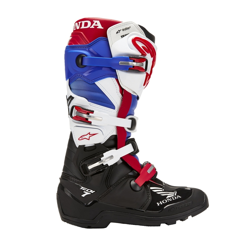 Buty motocyklowe Alpinestars Tech 7 Enduro Drystar Honda Kolekcja 2024 Czarno-niebiesko-biało-czerwony