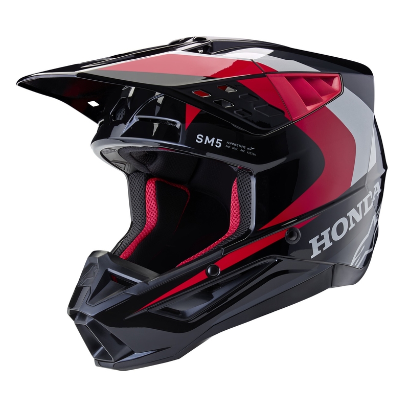 Kolekcja kasków motocrossowych Alpinestars S-M5 Honda w kolorze czarno-czerwono-szarym