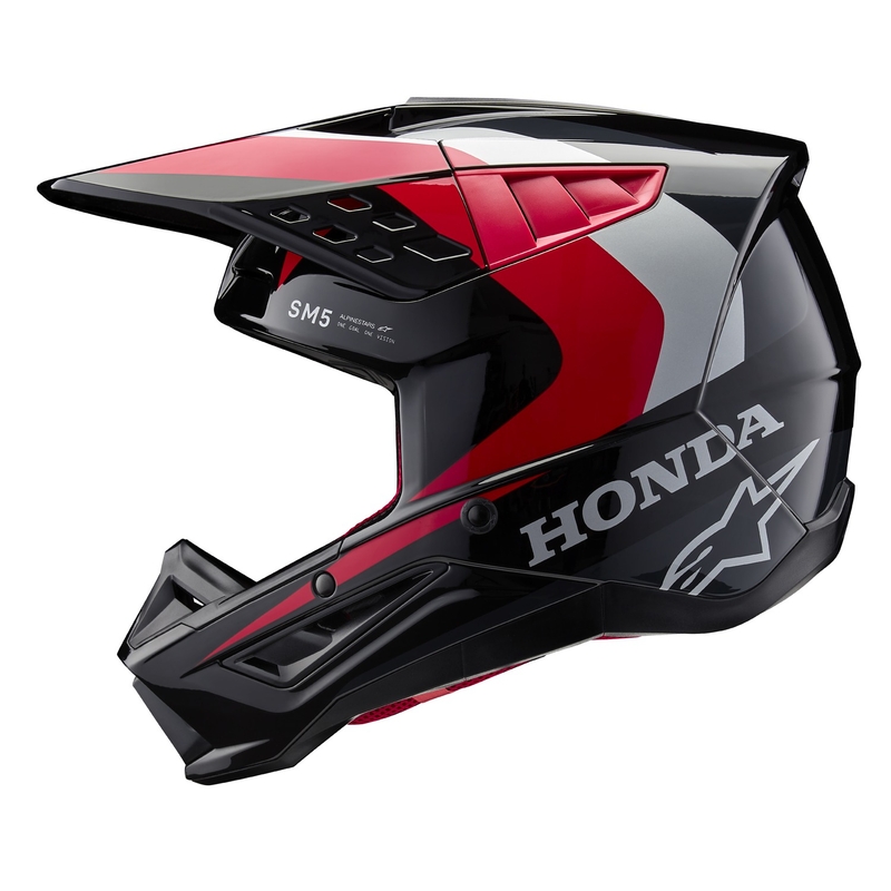 Kolekcja kasków motocrossowych Alpinestars S-M5 Honda w kolorze czarno-czerwono-szarym