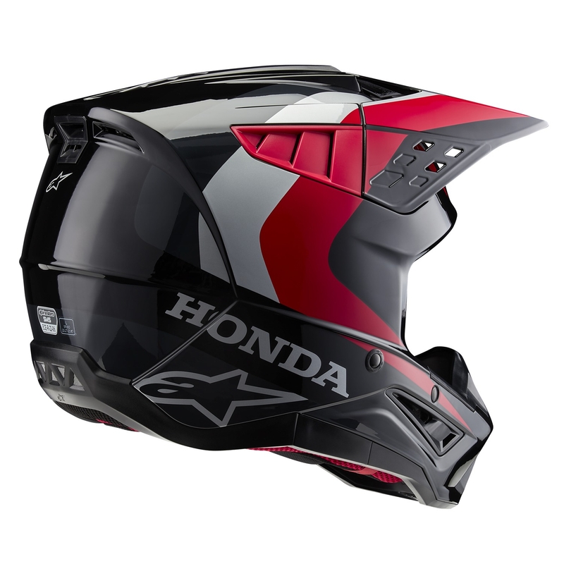 Kolekcja kasków motocrossowych Alpinestars S-M5 Honda w kolorze czarno-czerwono-szarym