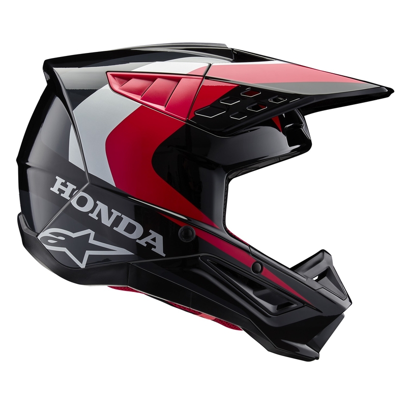 Kolekcja kasków motocrossowych Alpinestars S-M5 Honda w kolorze czarno-czerwono-szarym