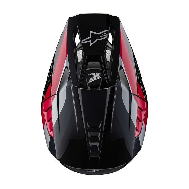 Kolekcja kasków motocrossowych Alpinestars S-M5 Honda w kolorze czarno-czerwono-szarym