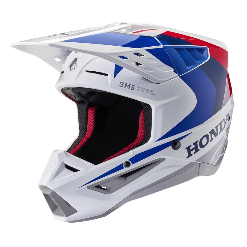 Kolekcja kasków motocrossowych Alpinestars S-M5 Honda w kolorze biało-niebiesko-czerwonym