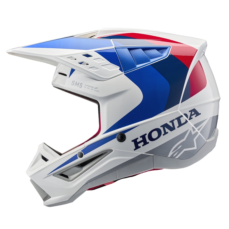 Kolekcja kasków motocrossowych Alpinestars S-M5 Honda w kolorze biało-niebiesko-czerwonym