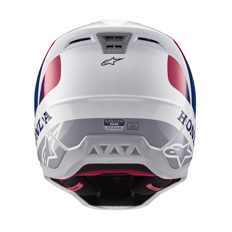 Kolekcja kasków motocrossowych Alpinestars S-M5 Honda w kolorze biało-niebiesko-czerwonym