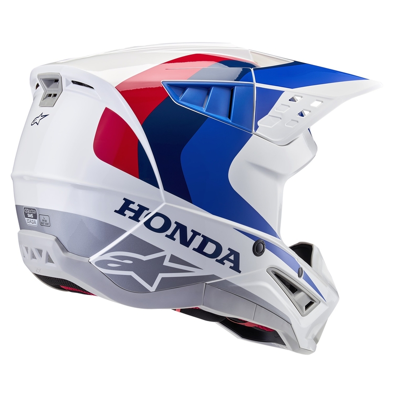 Kolekcja kasków motocrossowych Alpinestars S-M5 Honda w kolorze biało-niebiesko-czerwonym