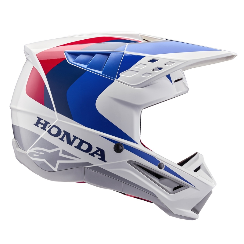 Kolekcja kasków motocrossowych Alpinestars S-M5 Honda w kolorze biało-niebiesko-czerwonym