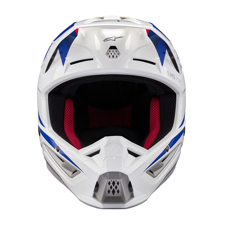 Kolekcja kasków motocrossowych Alpinestars S-M5 Honda w kolorze biało-niebiesko-czerwonym