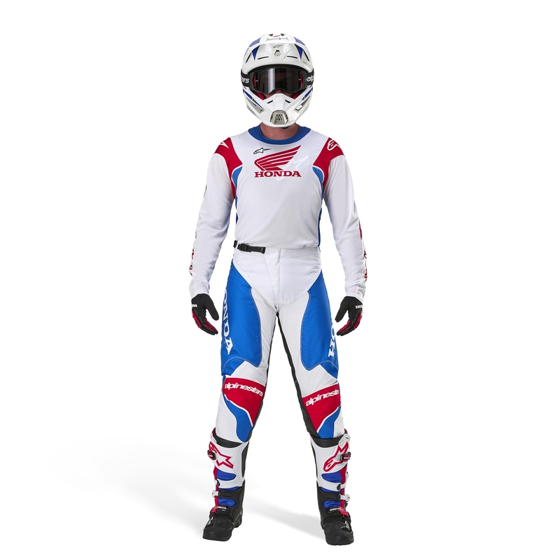 Koszulka motocrossowa Alpinestars Racer Iconic Honda z kolekcji biało-niebiesko-czerwono-czarnej