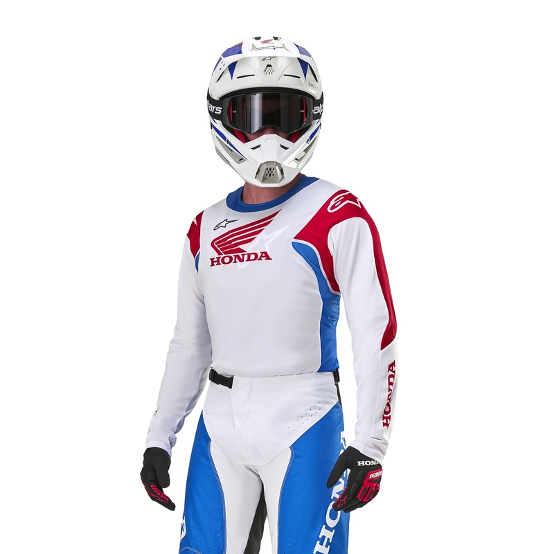 Koszulka motocrossowa Alpinestars Racer Iconic Honda z kolekcji biało-niebiesko-czerwono-czarnej