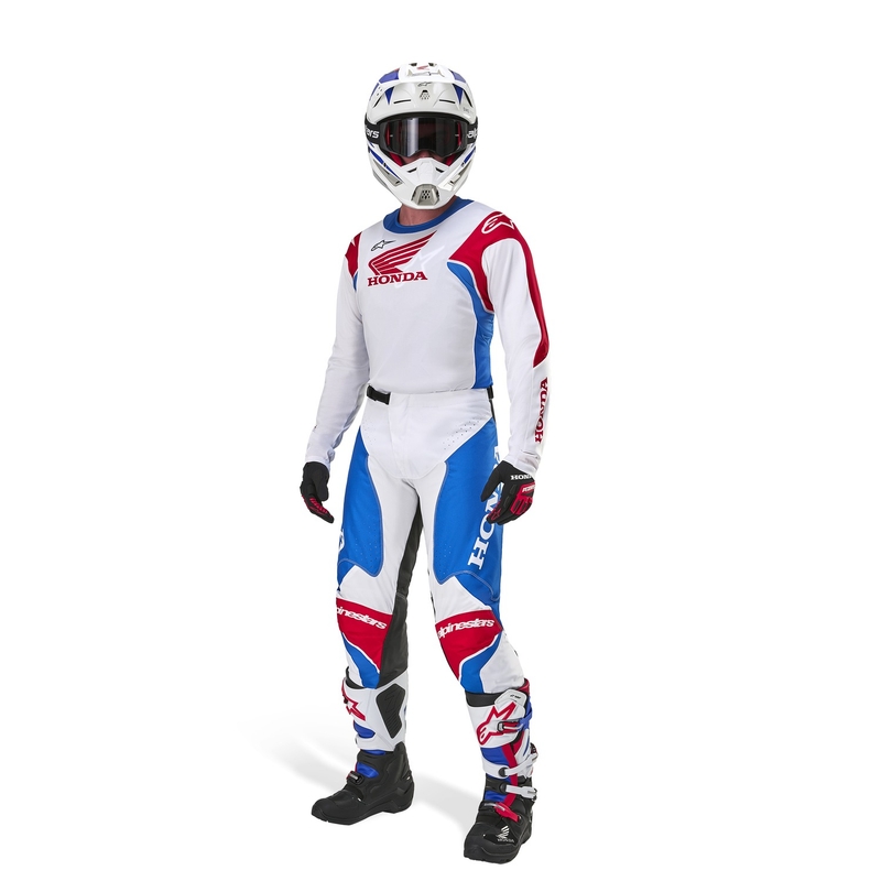 Koszulka motocrossowa Alpinestars Racer Iconic Honda z kolekcji biało-niebiesko-czerwono-czarnej