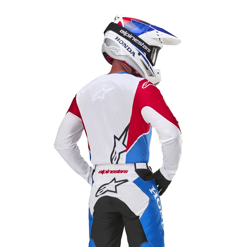 Koszulka motocrossowa Alpinestars Racer Iconic Honda z kolekcji biało-niebiesko-czerwono-czarnej