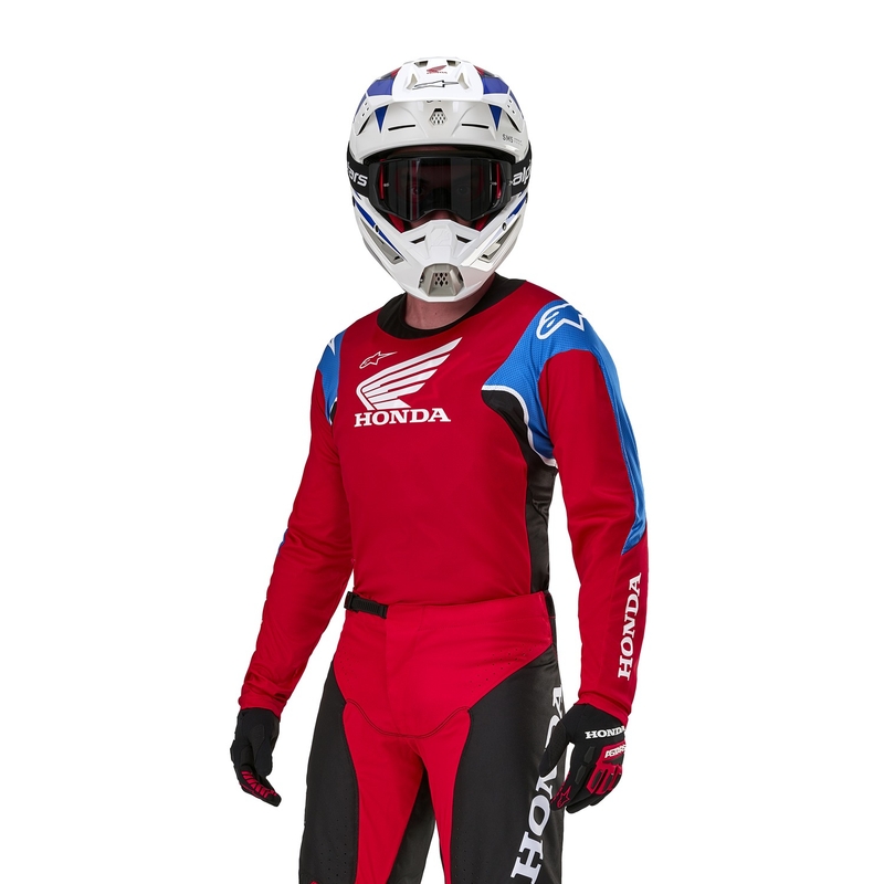 Koszulka motocrossowa Alpinestars Racer Iconic Honda Collection w kolorze czerwono-czarno-niebiesko-białym