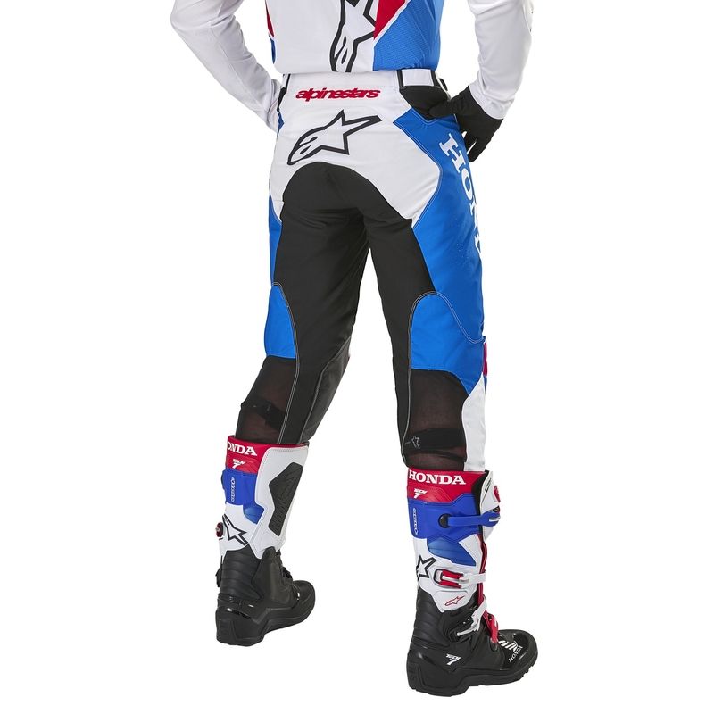 Spodnie motocrossowe Alpinestars Racer Iconic Honda z kolekcji biało-niebiesko-czerwono-czarne