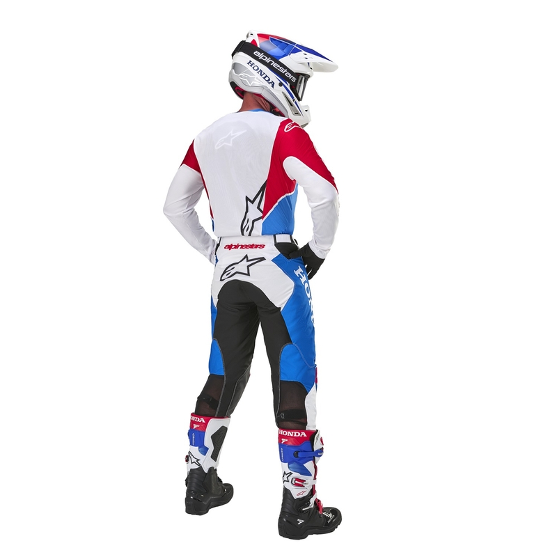 Spodnie motocrossowe Alpinestars Racer Iconic Honda z kolekcji biało-niebiesko-czerwono-czarne