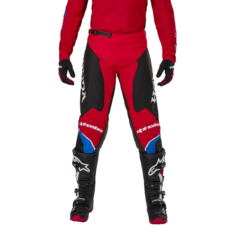 Kolekcja spodni motocrossowych Alpinestars Racer Iconic Honda w kolorze czerwono-czarno-niebiesko-białym